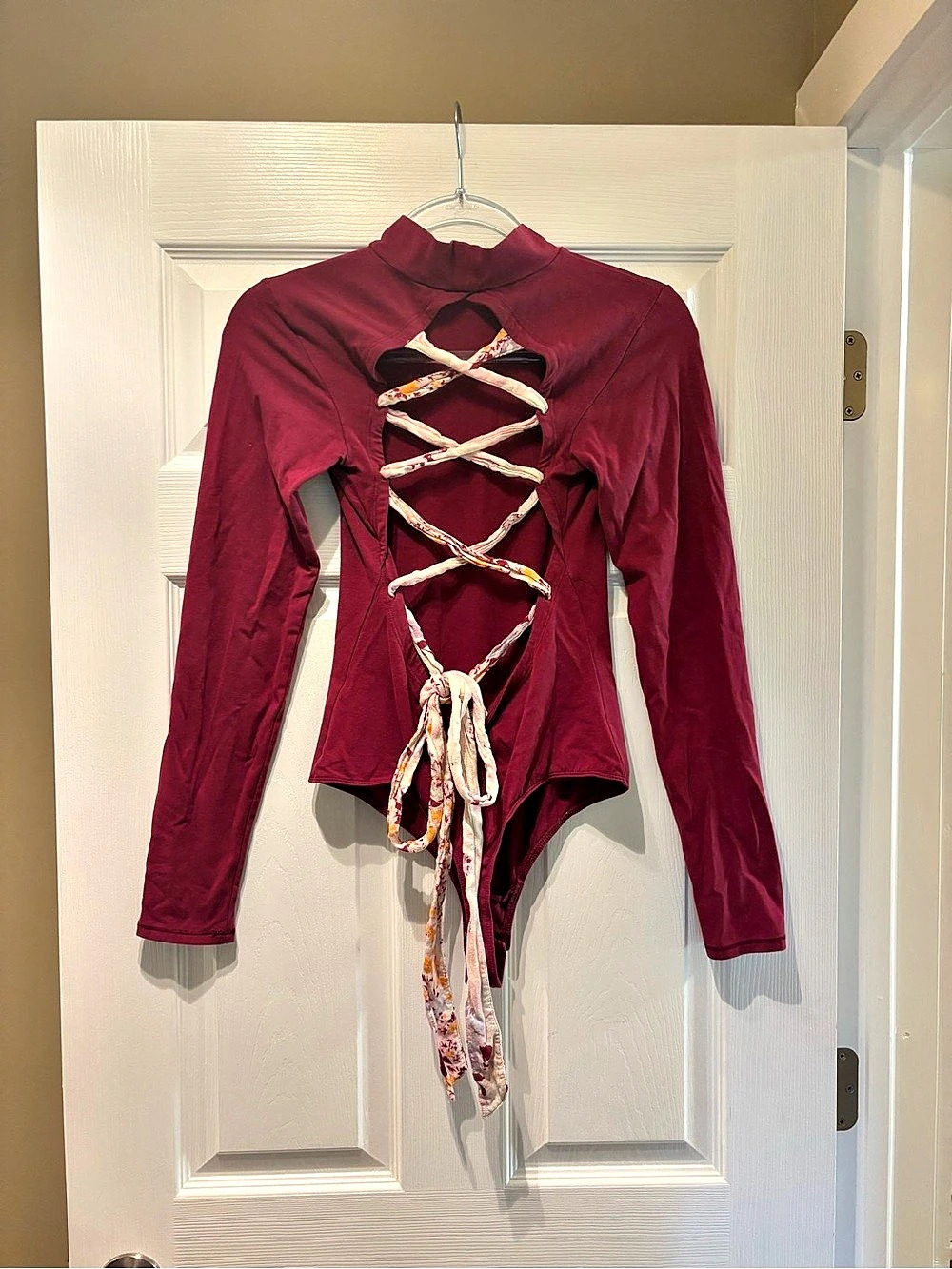 Free People Burgundy Lace-Up Bodysuit